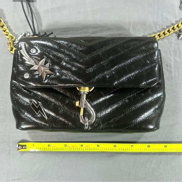 New Rebecca Minkoff Edie Leather Crossbody Bag Black Celestial Charm Quilted - Picture 7 of 14
